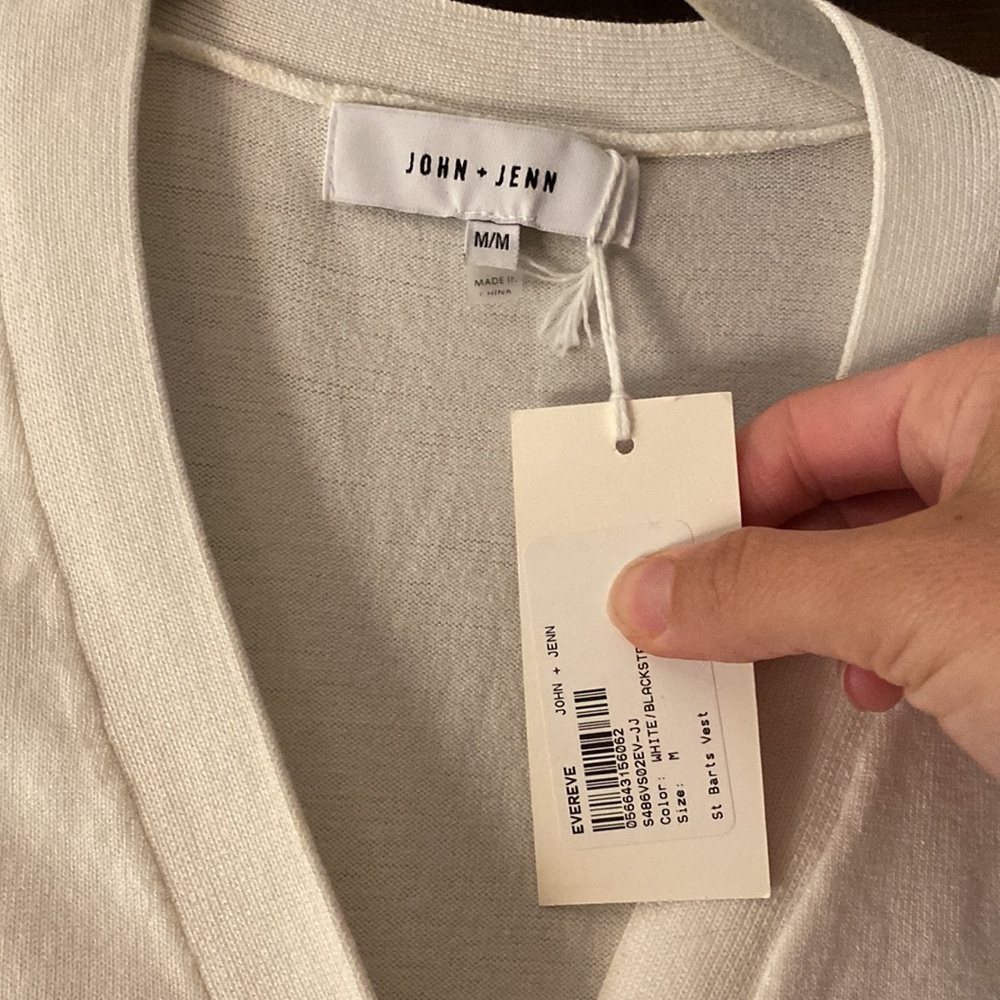 NWT John + Jenn St Barts White navy button down sleeveless vest medium Evereve - Picture 2 of 4